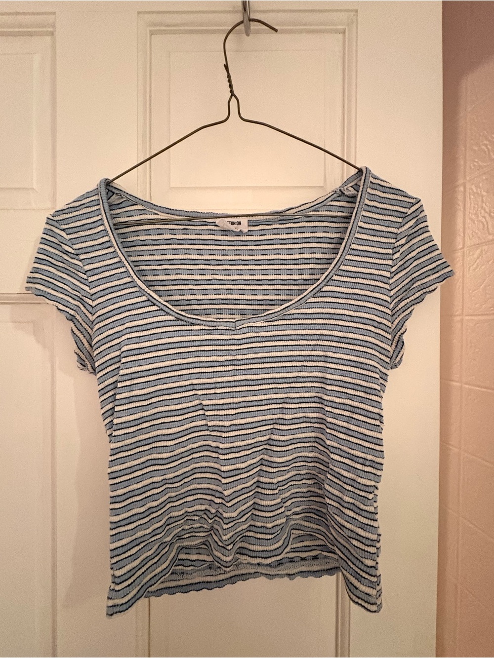 Cotton On Blue and White Striped Scoop Neck Tee